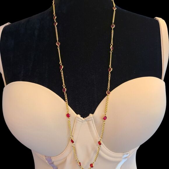 Vintage Necklace & Bracelet Set Gold With Red Stones - Picture 5 of 12